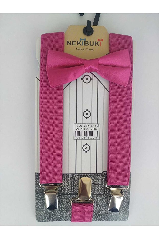 Adjustable 1-9 Years Fuchsia Children's Trouser Suspenders and Bow Tie Set