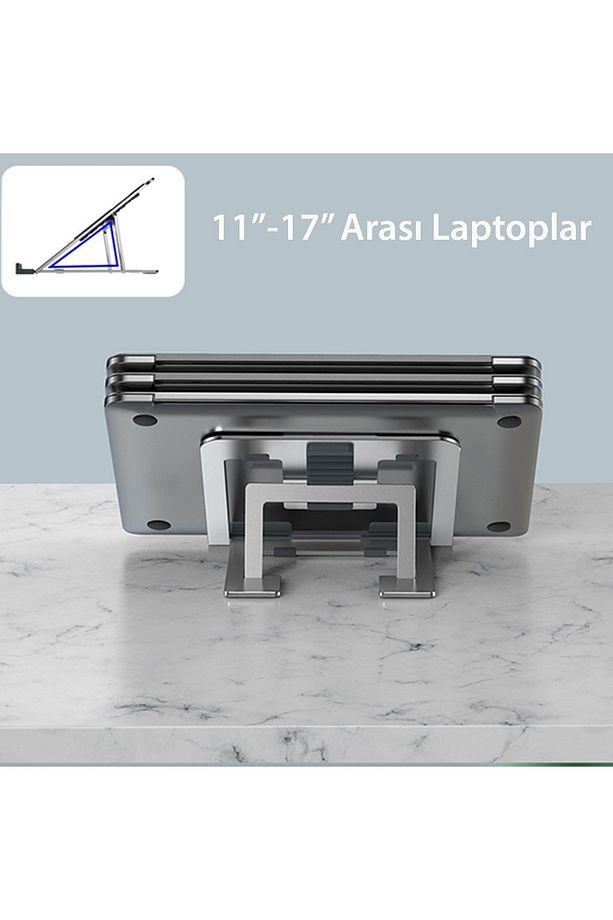 Apple Macbook ve Notbook Aleminyum Metal Çelik Stand Yükseltici Yükseklik Ayarlı 7 Kademeli Tutucu - 7