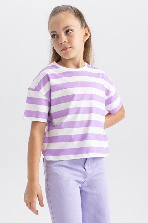 Girl's Crop Patterned Short Sleeve T-Shirt