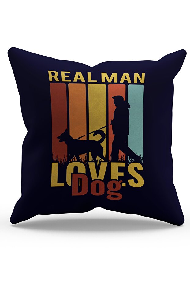 Double Sided Printed Dog and Man Patterned Suede Throw Pillow Cover - PL790