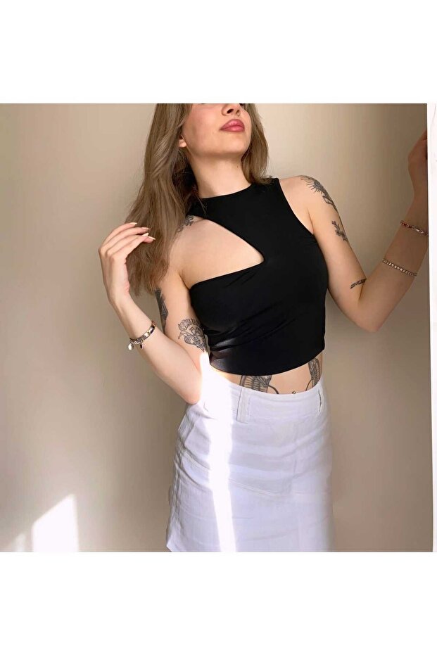 göğüs dekolteli crop bluz - 1