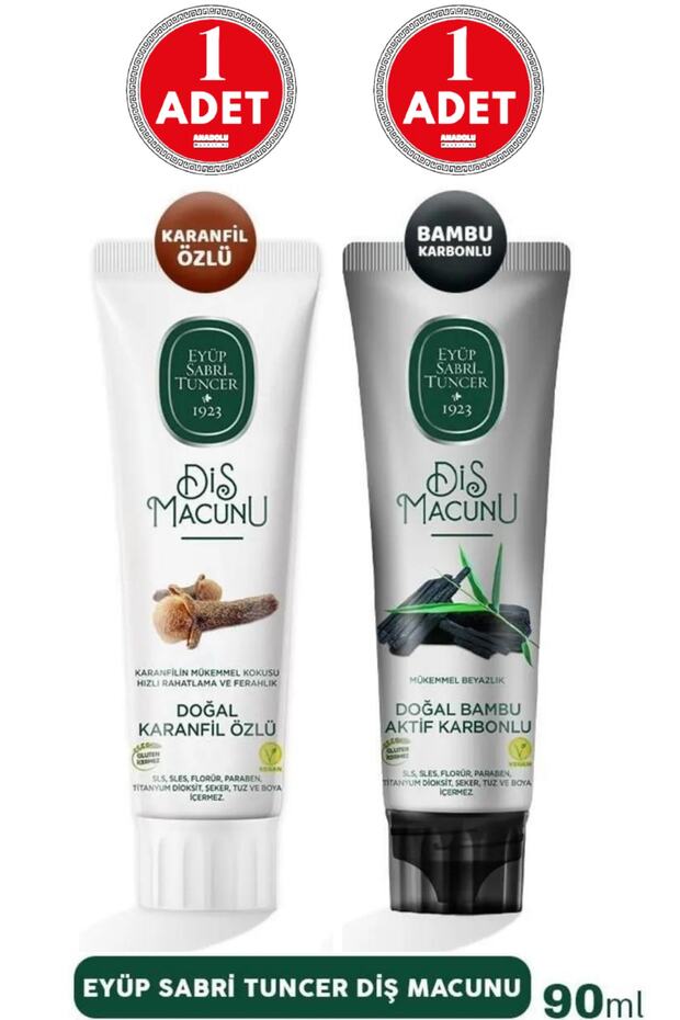 Doğal Karanfil Özlü Diş Macunu 90 ml 1 Adet+Bambu Karbonlu Diş Macunu 90 ml 1 Adet - 1