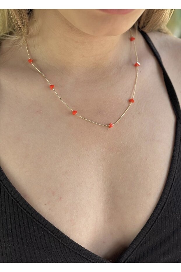 Orange crystal gold chain women's necklace