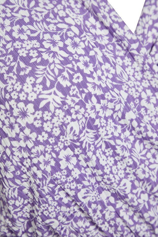 Люлякова плетена рокля с голям размер с флорален принт с V-образно деколте Tbbss22El1638 - 7