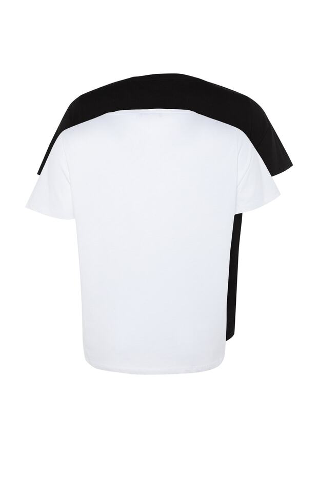 Siyah-Beyaz 2'li Paket Basic V Yaka %100 Pamuk Örme Büyük Beden T-Shirt TBBSS22TS0705 - 9