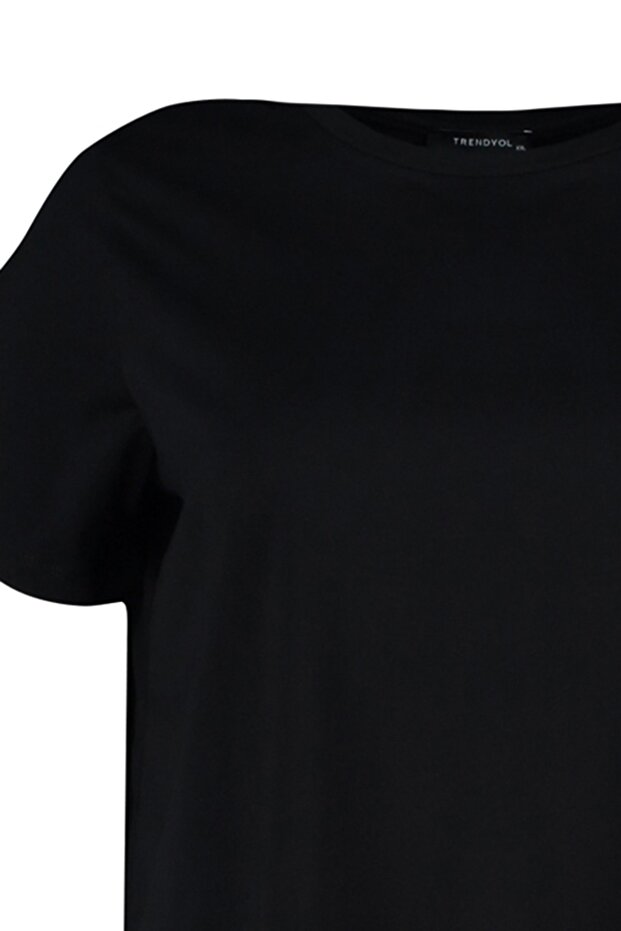 Siyah Regular Fit Basic Bisiklet Yaka %100 Pamuk Örme Büyük Beden T-Shirt TBBSS22TS0733 - 7