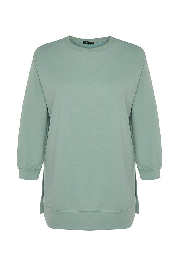 Miętowa, cienka, dzianinowa bluza z rozcięciem TBBSS22SW0173 - 6