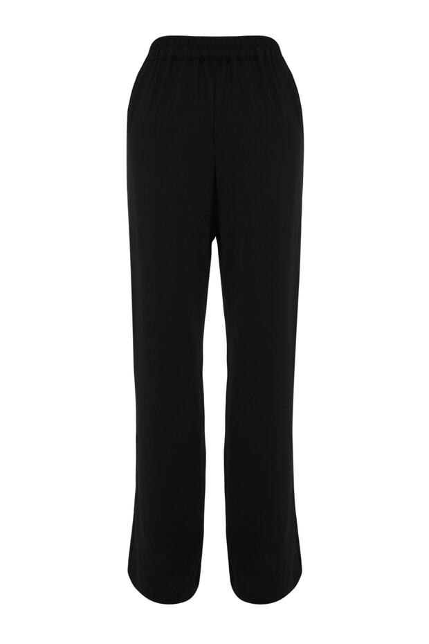 Černé elastické tkané kalhoty s vysokým pasem a širokými nohavicemi TBBSS22PL0448 - 9