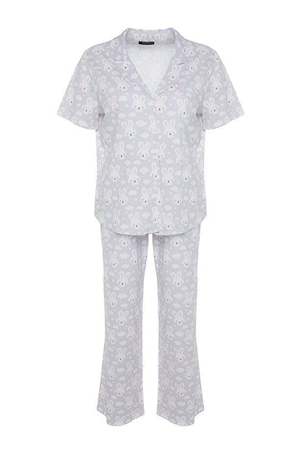 Szary komplet piżam z dzianiny zapinanej na guziki TBBSS22PT0710 - 6