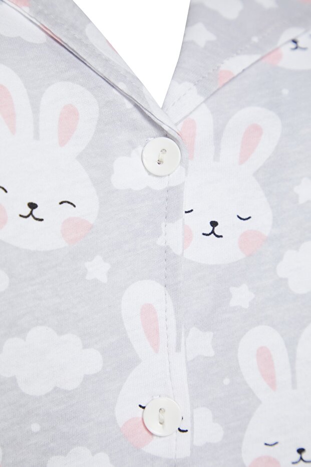 Szary komplet piżam z dzianiny zapinanej na guziki TBBSS22PT0710 - 7