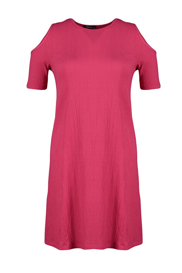 Fuşya A-line Cut-Out Detaylı Örme Elbise TBBSS22EL2986 - 6