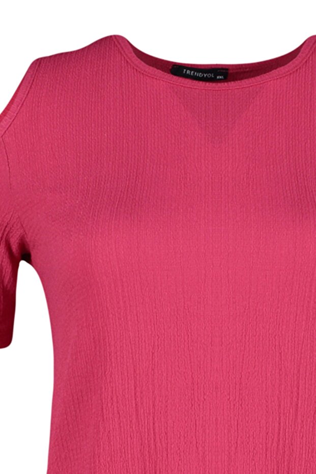 Fuşya A-line Cut-Out Detaylı Örme Elbise TBBSS22EL2986 - 7