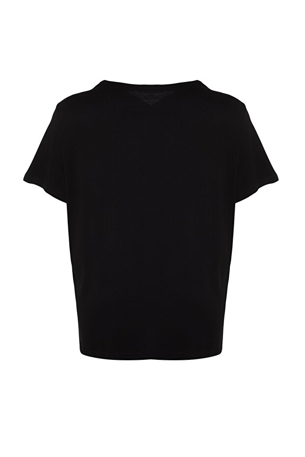 Siyah Oversize Fit Balık Baskılı %100 Pamuk Örme Büyük Beden T-Shirt TBBSS22TS2121 - 8