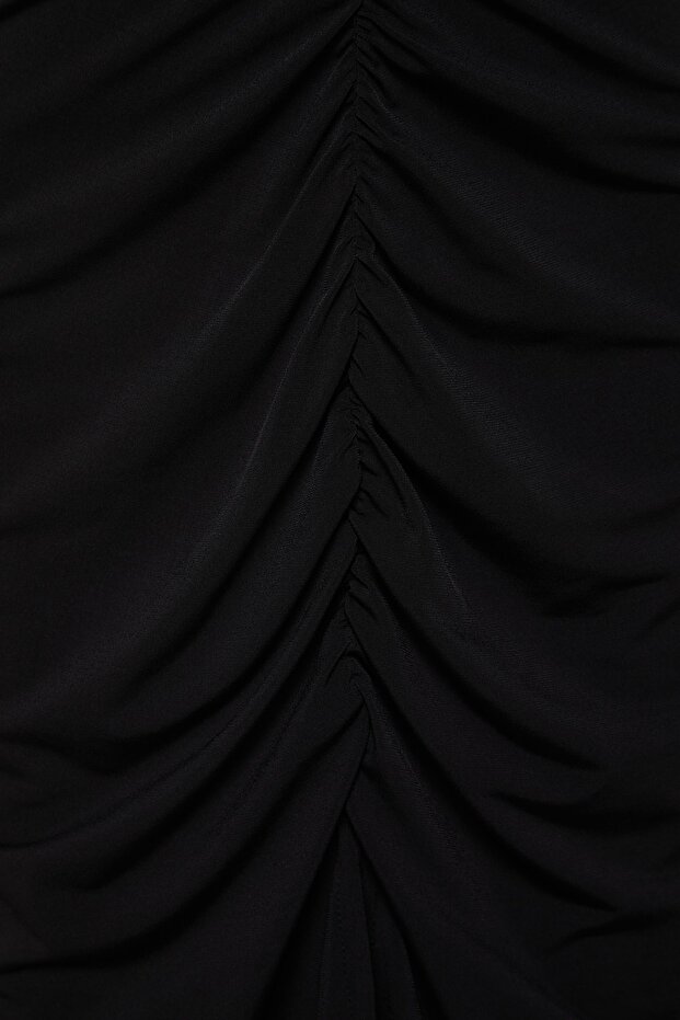 Siyah Bodycone/Vücuda Oturan Kemerli Drape ve Yırtmaçlı Örme Elbise TBBSS22AH00008 - 8