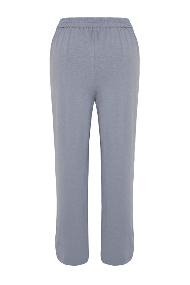 Gri Mevsimlik Wide Leg Yüksek Bel Pileli Dokuma Kumaş Pantolon TBBSS22PL0448 - 12