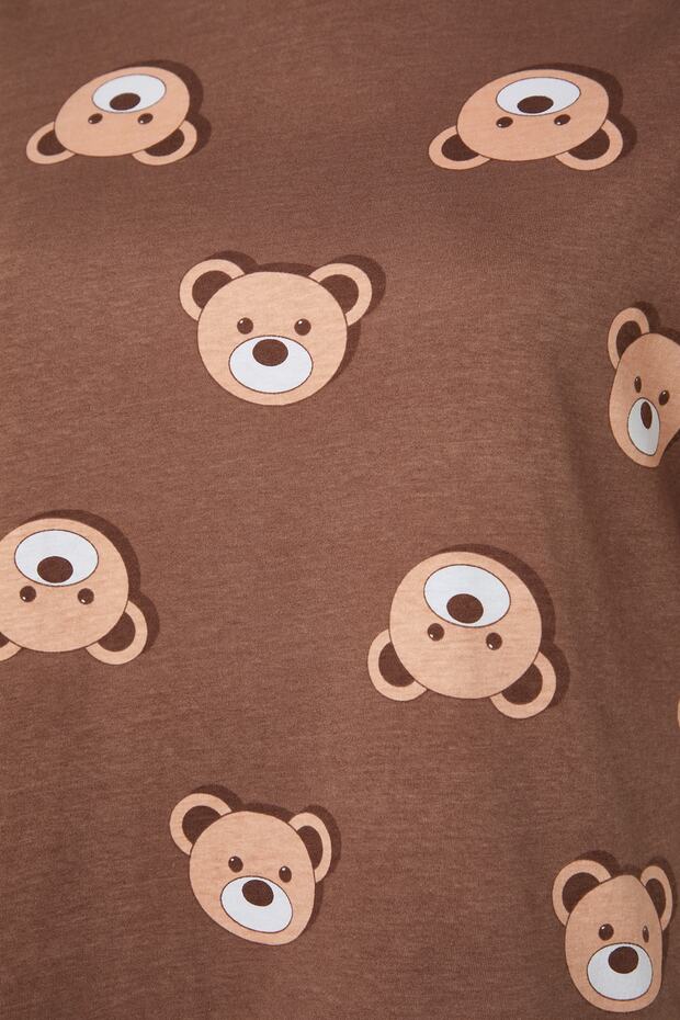 Kahverengi Ayıcık Desenli Örme Pijama Takımı TBBAW23AI00039 - 7