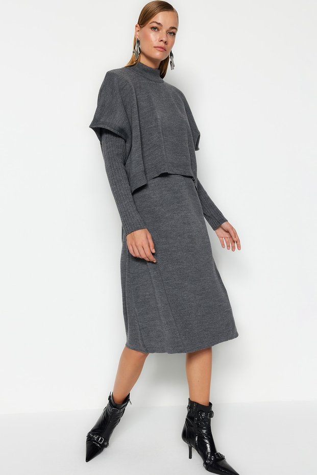 Anthracite Midi Knitwear Super Wide Fit Sweater Dress Twoaw24El00012