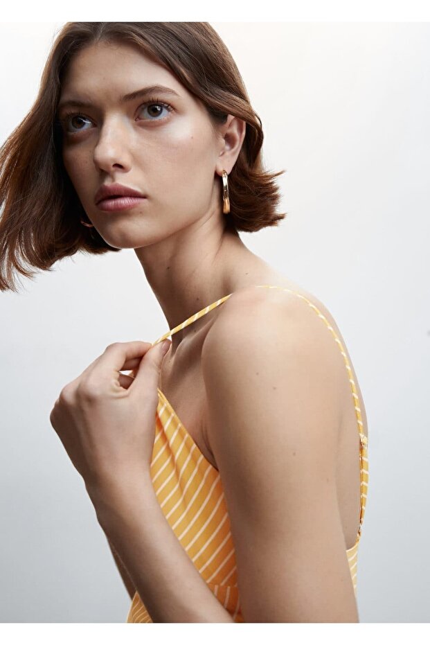 Askılı Çizgili Elbise - 5