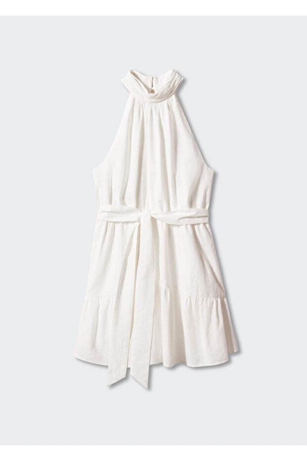 Işlemeli Halter Yaka Elbise - 3