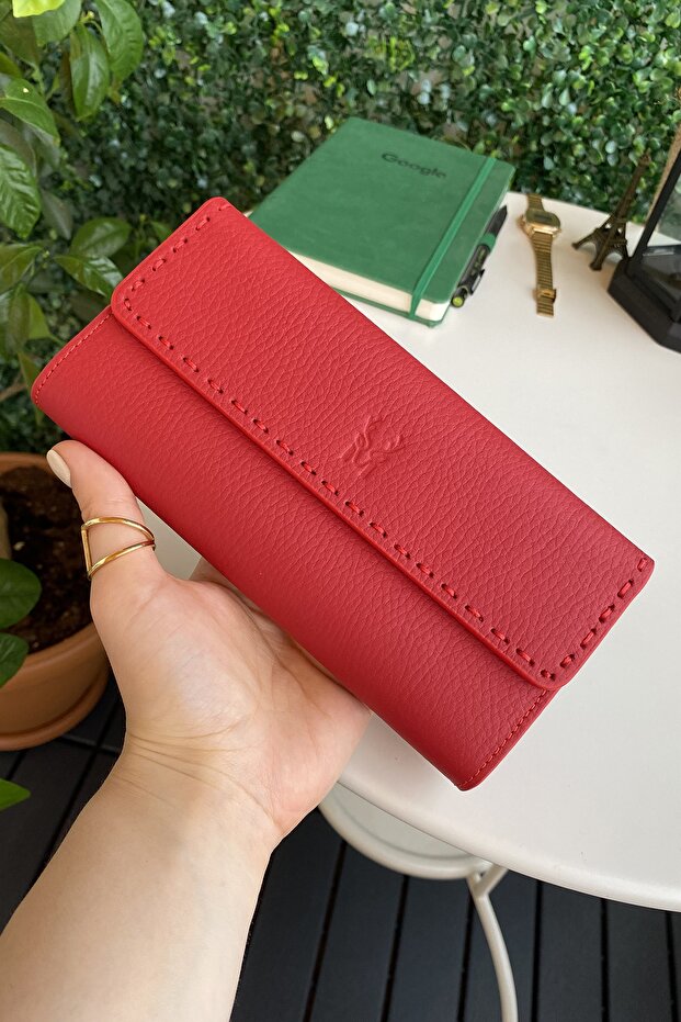 Tampa - Genuine Leather Magnetic Red Wallet with Phone Compartment, 14 Card Compartments