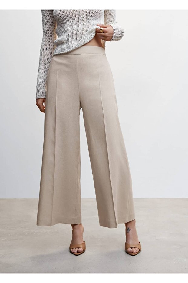 %100 Keten Culotte Pantolon - 1