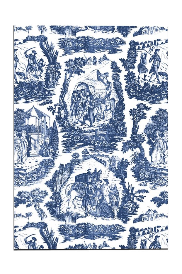 Bleu Blanc White Navy Blue Vintage Patterned Decorative Woven Base Carpet Mira 1255