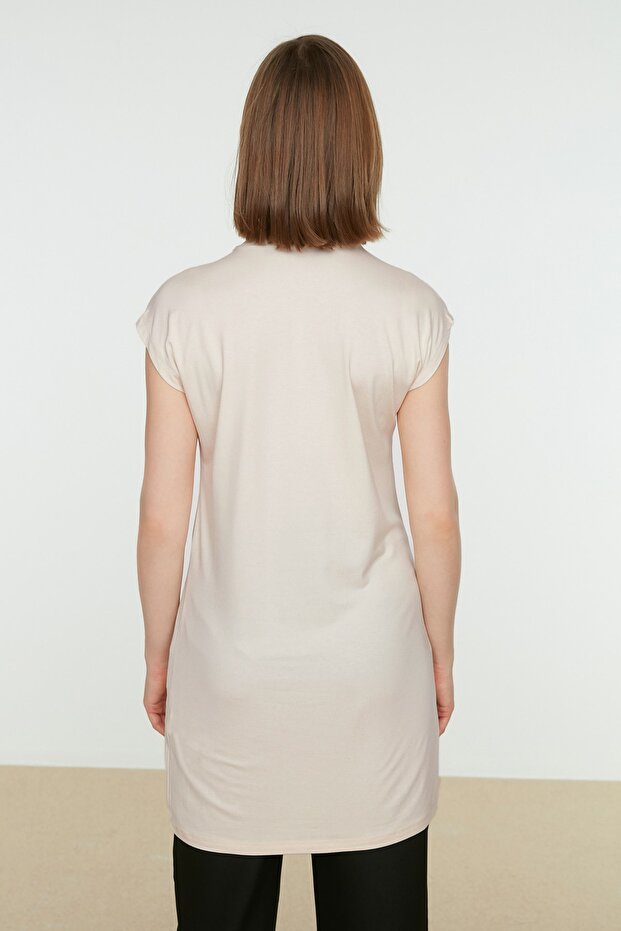 Bej Dik Yaka Kolsuz Örme İçlik Tunik TCTSS21TN0249 - 5