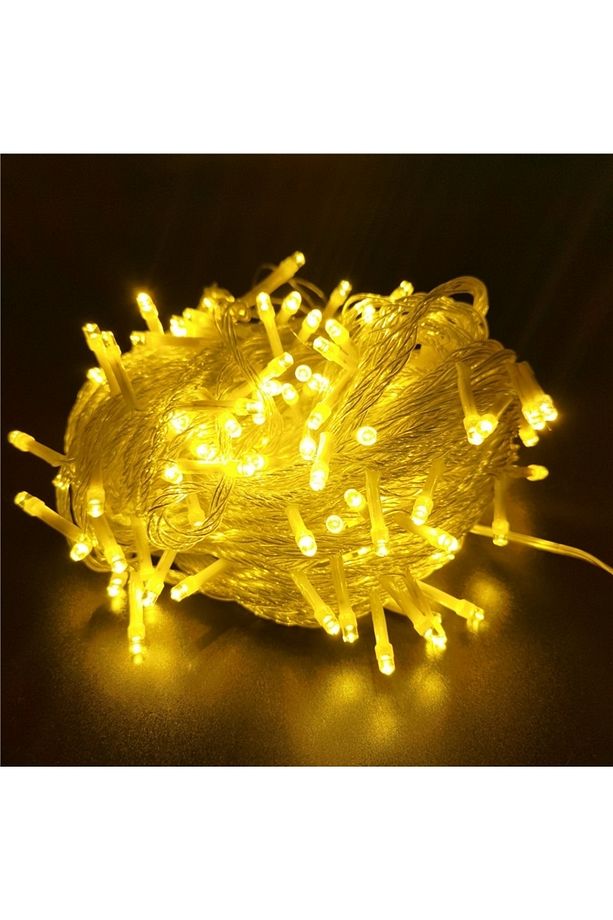 100led Fişli Pirinç Led 10 Mt Sarı 8 Modlu Şerit Led Dekor Lambası Animasyonlu Yılbaşı Ağacı Işığı - 3