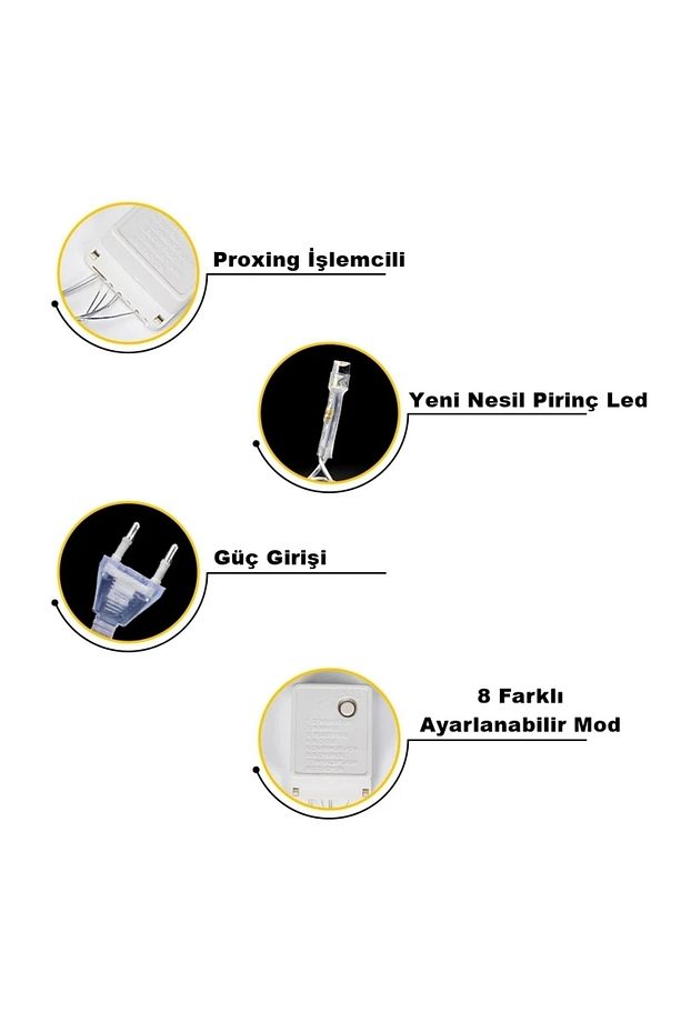100led Fişli Pirinç Led 10 Mt Sarı 8 Modlu Şerit Led Dekor Lambası Animasyonlu Yılbaşı Ağacı Işığı - 4