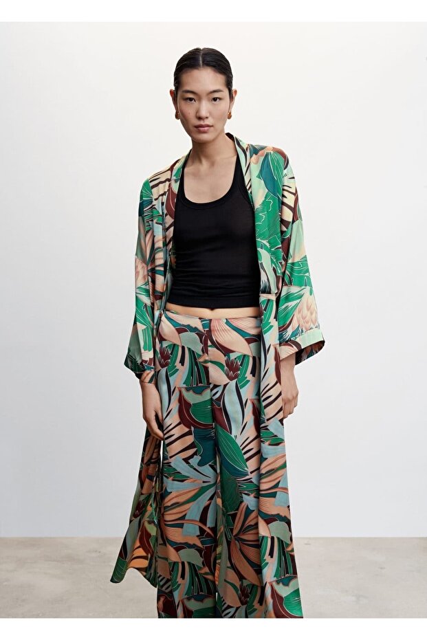 Tropikal Desenli Kaftan - 1