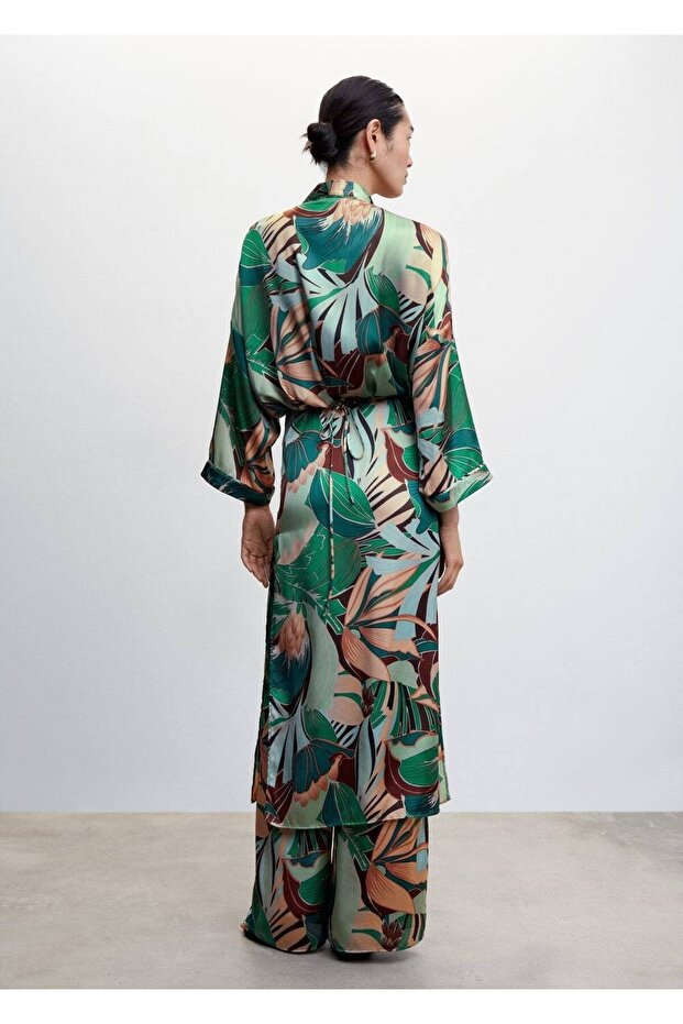 Tropikal Desenli Kaftan - 4