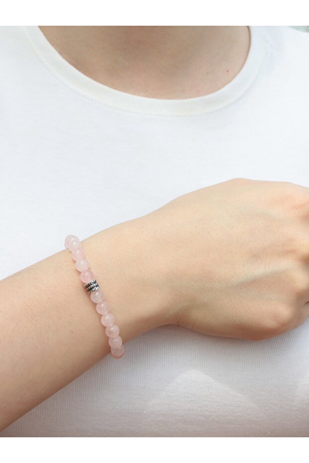 Natural Stone Pink Quartz Natural Stone Bracelet Medium Size 6 mm with Stones