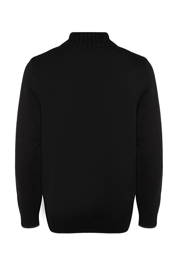 Siyah Slim Fit Yünlü Örgü Detaylı Fermuarlı Cepli Triko Hırka TMNAW21HI0349 - 8