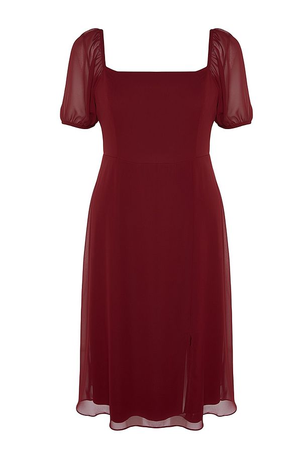 Bordo Dokuma Yırtmaçlı Elbise TBBSS22AH0012 - 6