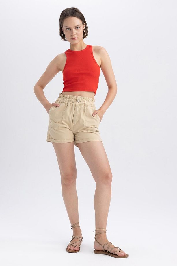 Regular Fit Yüksek Bel Gabardin %100 Pamuk Şort A3527ax23sm - 4