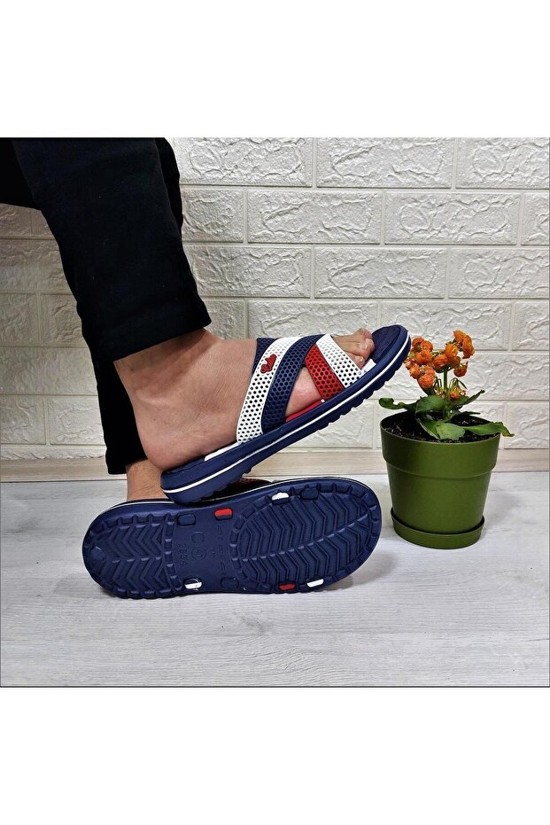 2834-2888 Navy Blue Massage Sole Daily Pool Beach Men's Slippers
