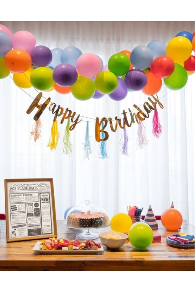 COLORFUL BIRTHDAY BALLOON AND HAPPY BIRTHDAY BANNER SET BIRTHDAY SET COLORFUL BALLOON AND CHAIN