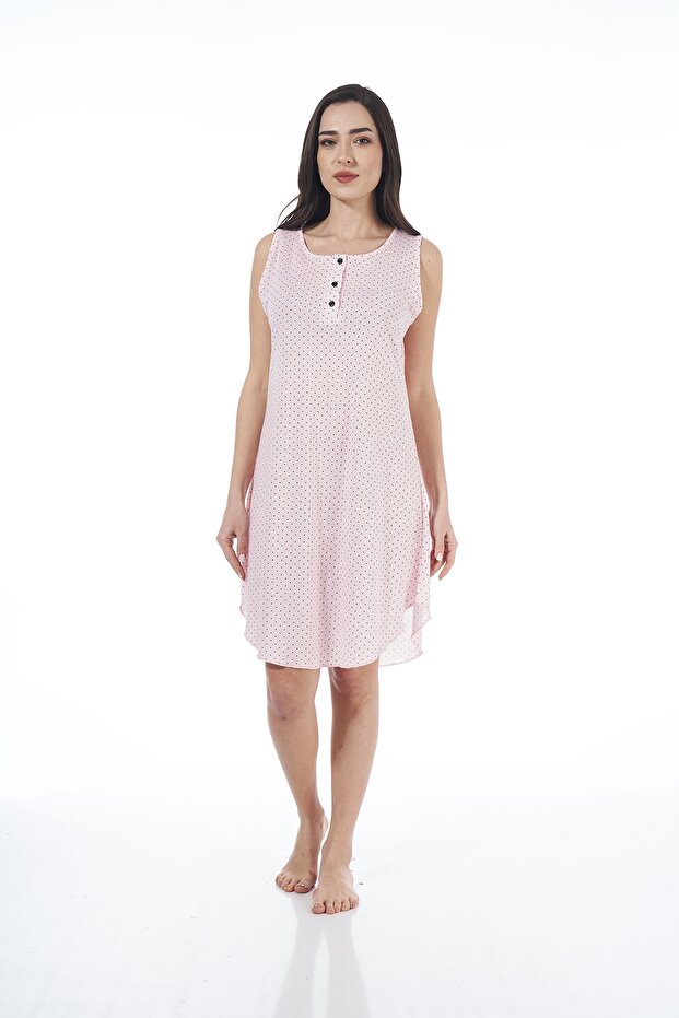 Women's Polka Dot Top Buttoned Sleeveless Viscose Summer Dress - Pink