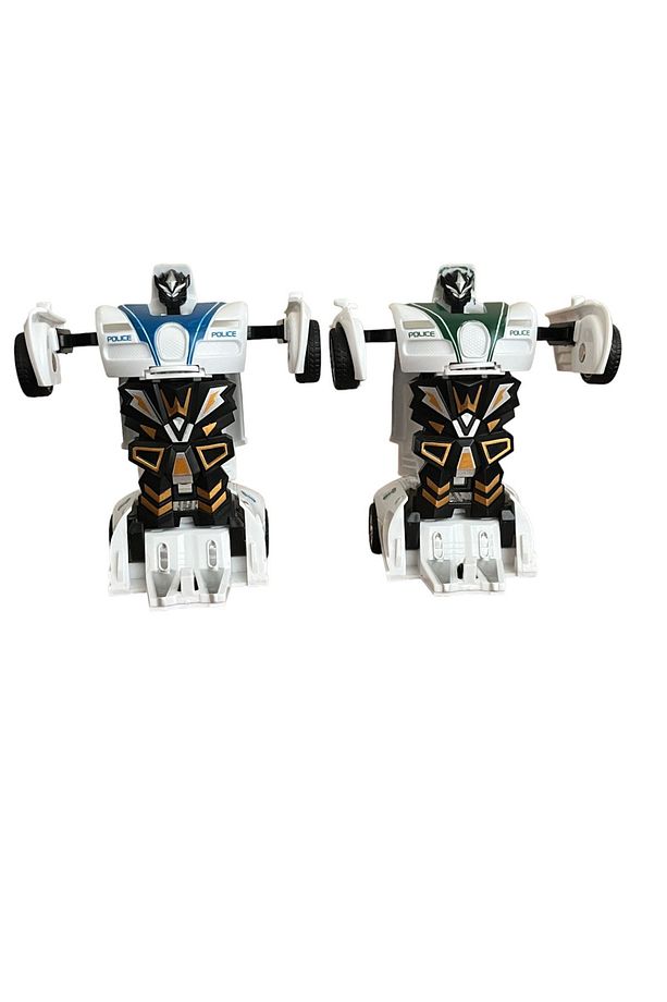 Robota Dönüşen Polis Arabası Seti 2li Sürtmeli Polis Arabası Oyuncak Transformers Robot Araba - 2