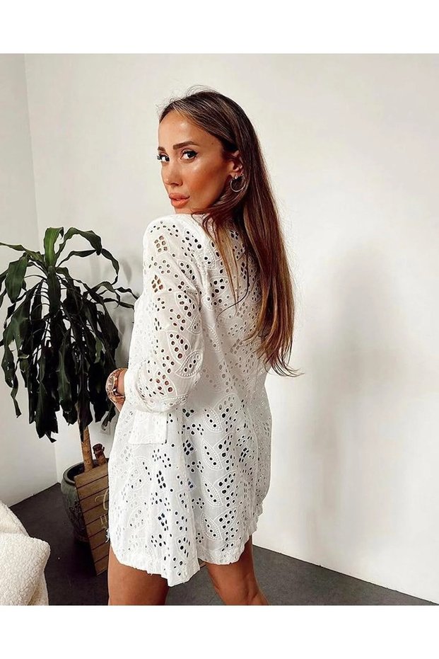 Women's Laced Ecru Blazer Summer Jacket