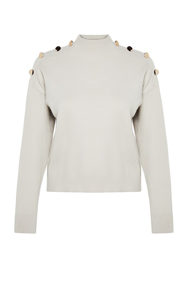 Sweter z dzianiny z guzikami i kamieniami TWOAW24KZ00370 - 6