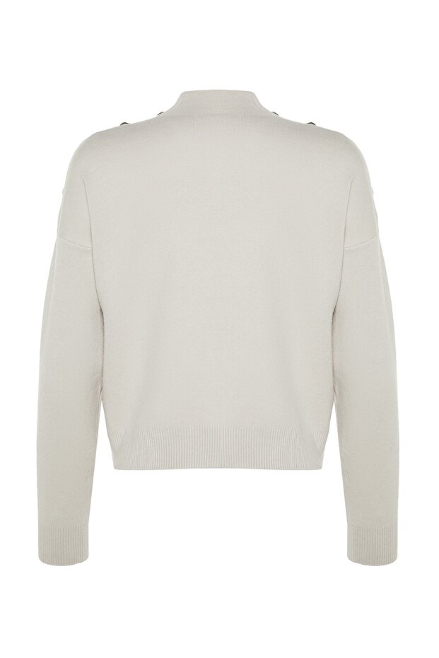 Sweter z dzianiny z guzikami i kamieniami TWOAW24KZ00370 - 8