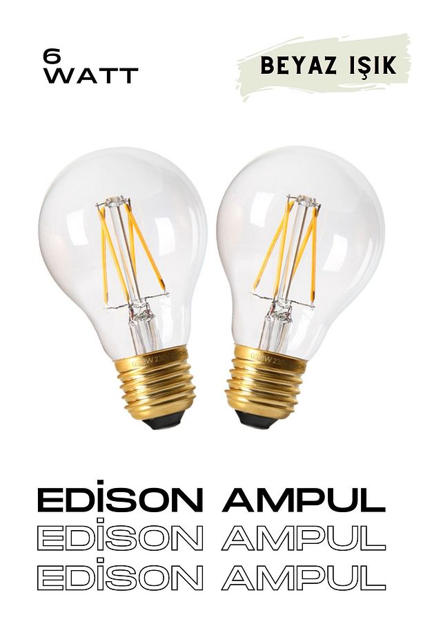 EDİSON AMPUL 2 ADET BEYAZ IŞIK - AVİZE - LAMBADER - MİKA - APLİK - 1