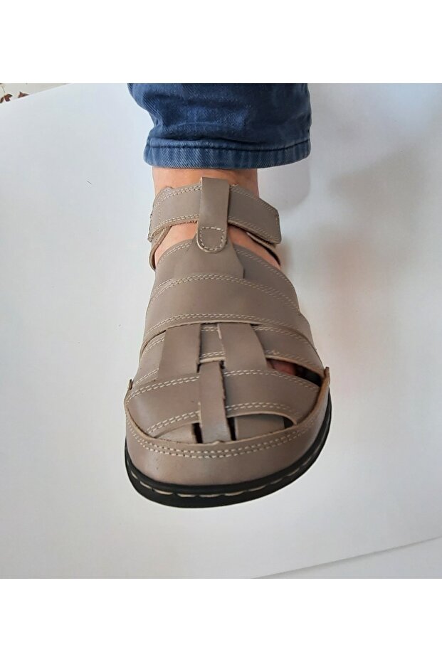 Genuine Leather Anatomical Sole Closed Toe Cream Color Sandals
