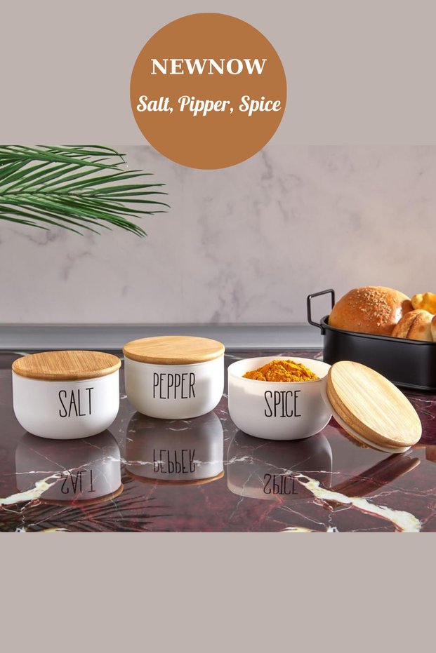 3-Piece Luxury Glass Spice Jar Set, Salt, Pipper, Spice Jar, Bamboo Lid Spice Jar Set 300 ml
