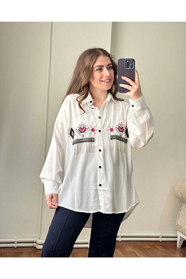 Nakış Ve Boncuk Detaylı Gömlek - 1