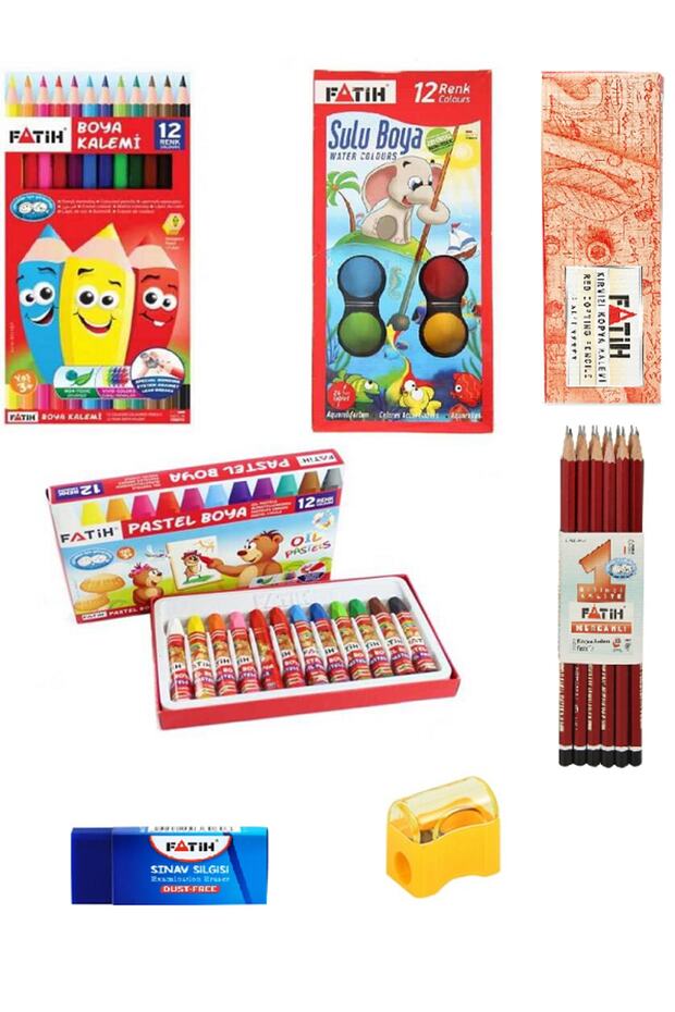 12 Pieces of Dry Paint - Water Color - Pastel Paint - Pencil - Red Pencil Total 62 Pieces