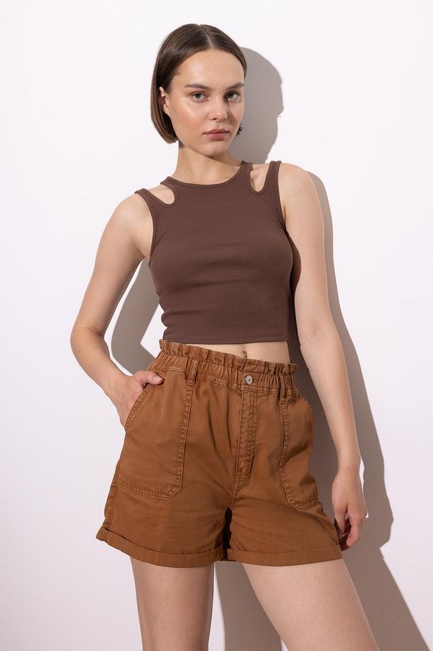 Regular Fit Yüksek Bel Gabardin %100 Pamuk Şort A3527ax23sm - 3