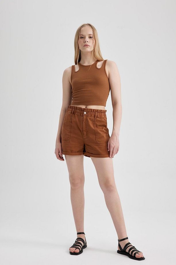 Regular Fit Yüksek Bel Gabardin %100 Pamuk Şort A3527ax23sm - 4