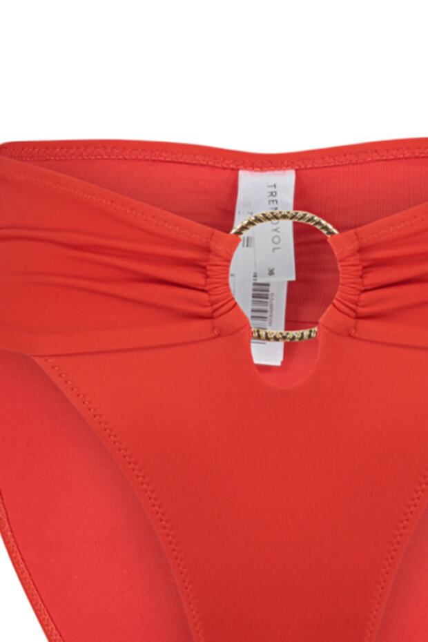 Koyu Kırmızı Aksesuarlı Regular Yüksek Bel Bikini Altı TBESS22BA00001 - 7